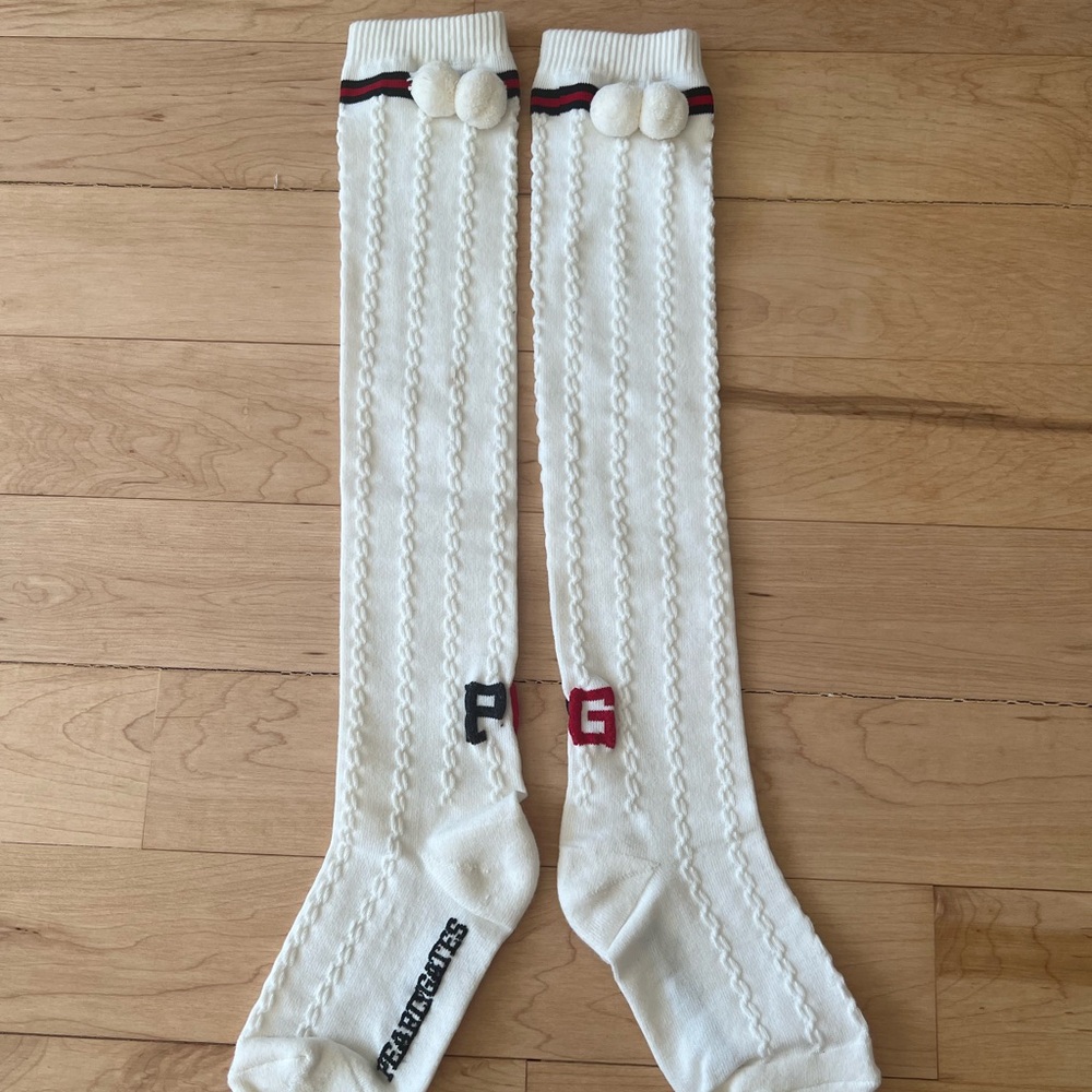 Pearly Gates White Knee-High Golf Socks with Pom Poms